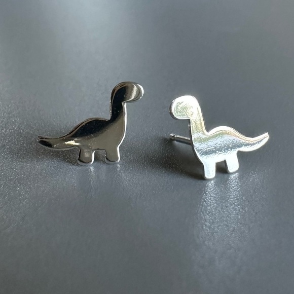 Sterling Silver Dinosaur Stud Earrings - Picture 3 of 9